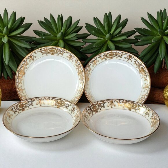 Noritake Christmas Ball 175 Coupe Soup Bowls Set of 4  Green Mark #16034 Japan - Picture 1 of 13